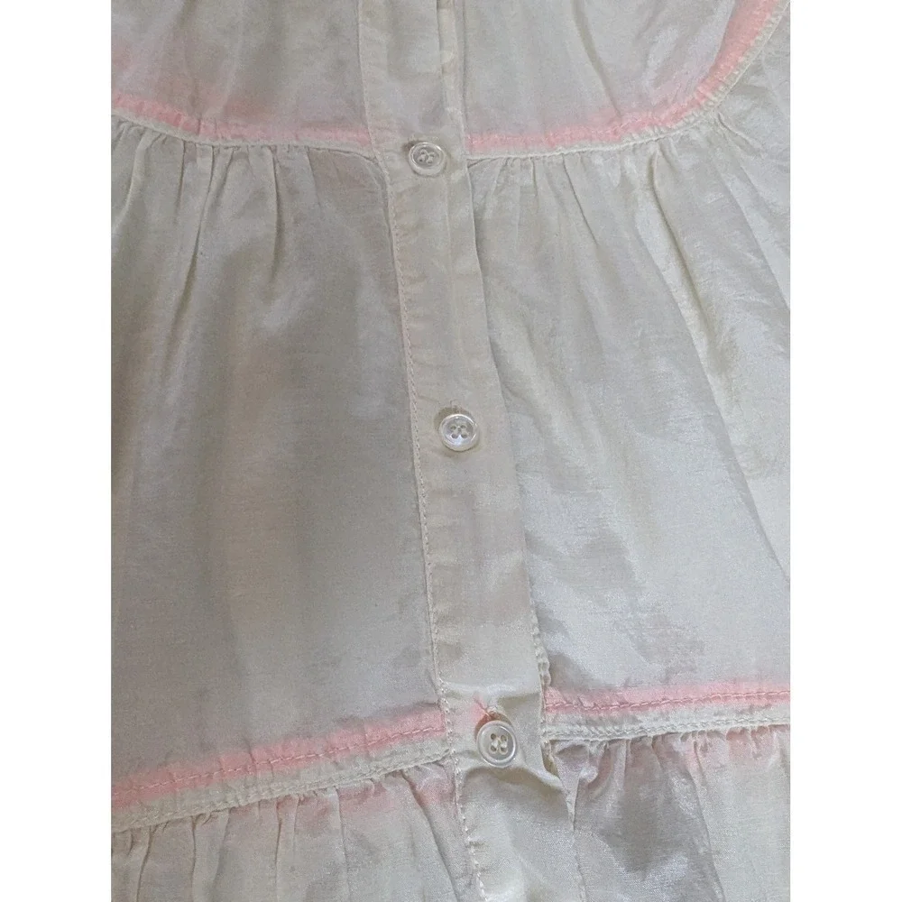 J. Crew Ivory Silk Cotton Babydoll Blouse Pink Trim Puff Sleeve Sz 0